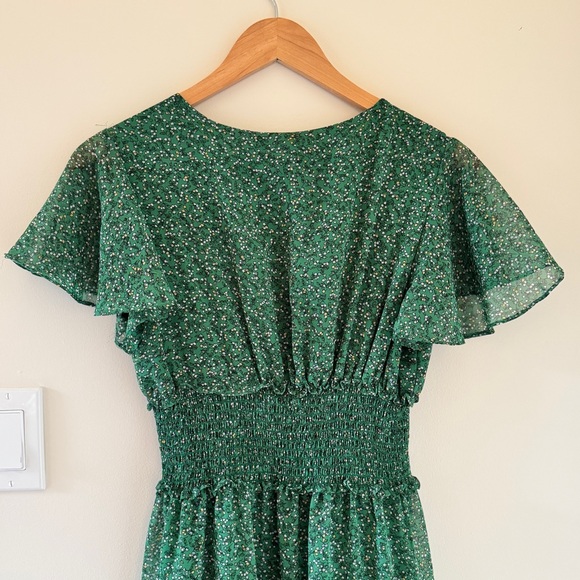 Max Studio Green Floral Midi Dress Smocked Waist Cottagecore XS - Picture 5 of 15